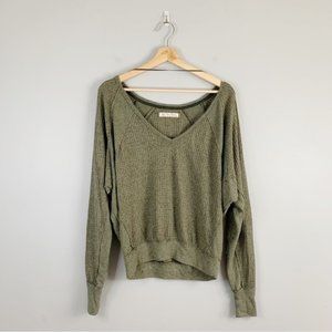 We The Free People Santa Clara Thermal Long Sleeve Slouchy Top V Neck Waffle XS
